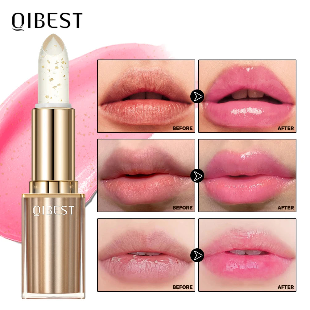 QIBEST Glitter Lip Blam Color Changing Lipstick Transferproof Lasting Non-Sticky Lipstick Moisturizing Shine Lip Stain Cosmetics